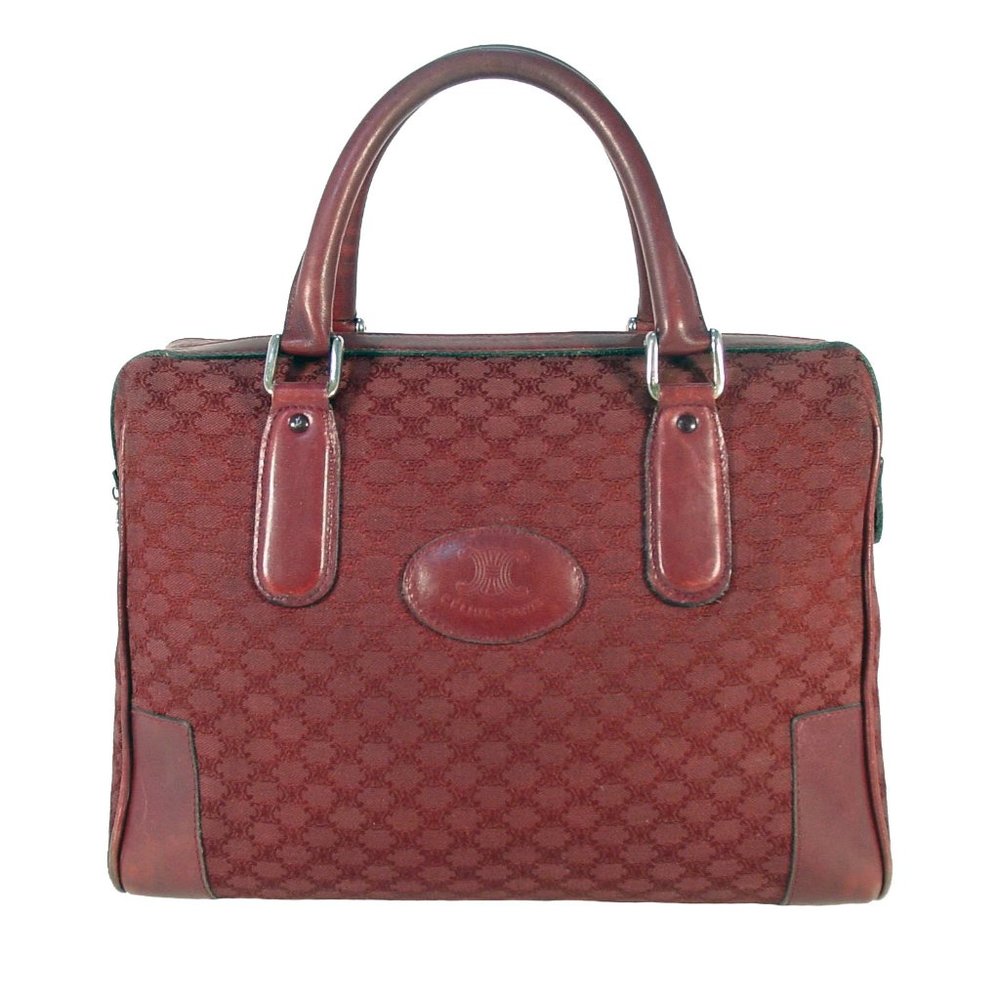 CELINE Vintage Bordeaux Macadam Canvas Boston Bag